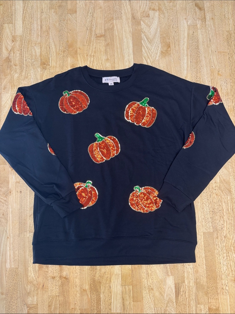 NWT Philosophy Republic Clothing Sequin Pumpkin Sweatshirt Medium Fall